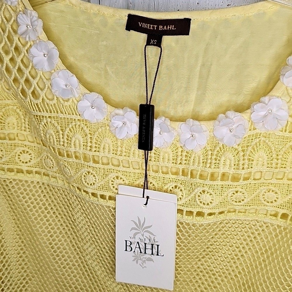 Vineet Bahl Womens Embroidered Yellow Mesh Tiered Blouse Boho XS - Picture 5 of 7